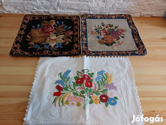 Díszpárnahuzat 3 db. Vintage, Gobelin szőttes , Kalocsai hímzett