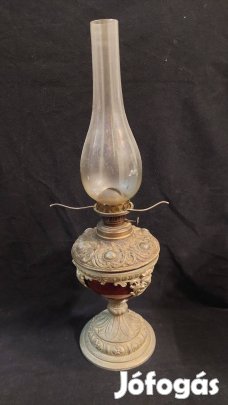 Ditmar Brunner antik asztali petróleumlámpa bíbor üveggel