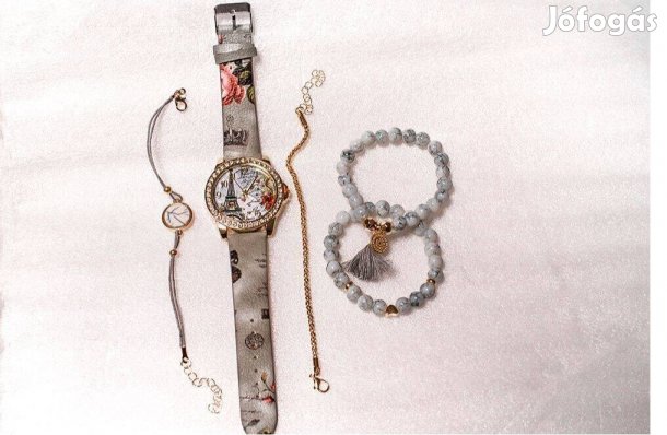 Divatos Női kvarc óra karkötő szettel, Eiffel tornyos számlappal