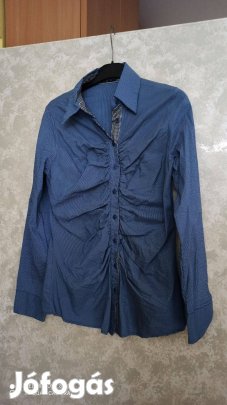 Divatos, kék sztreccses pamut ing, blúz
