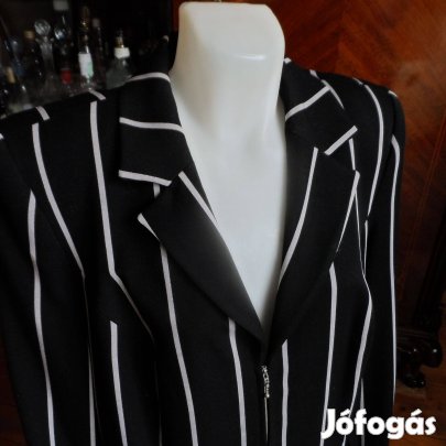 Divatos kék fehér csíkos női zakó blézer 50-es