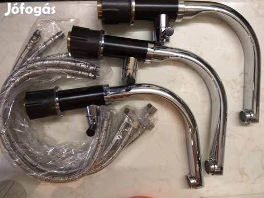 Dizájn Csaptelep Fekete egykezes króm 3db kompletten