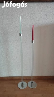 Dizájner 2 db üveg gyertyatartó krómozott fém lábbal | 90/80 * 17 cm