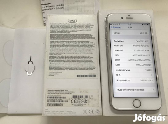 Dobozukkal Iphone 6s 64gb, 82% akku,gyári, Yettel!