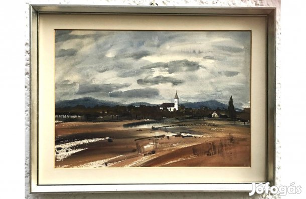 Dobroszláv József akvarell, "Aszófői templom"