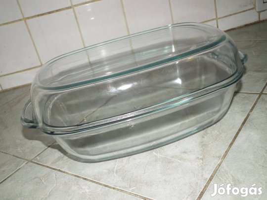 Dögnehéz újszerű nagyméretű hőálló jénai sütőtál fedővel