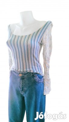 Dögös Sárga Kék Fehér Csíkos Blúz (Méret: 42 44 XL) Kód: BLU 104