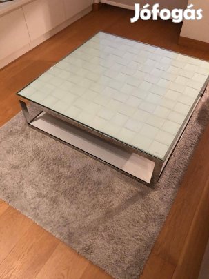 Dohányzóasztal fekete/fehér, bőr/üveg