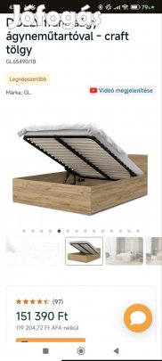 Dolly franciaágy ágyneműtartóval - craft tölgy (wilsondo.hu)