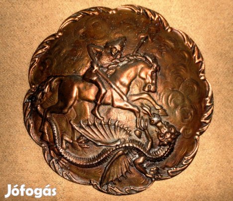Domborműves bronz falidísz Sárkányölő Szent Györgyöt ábrázoló