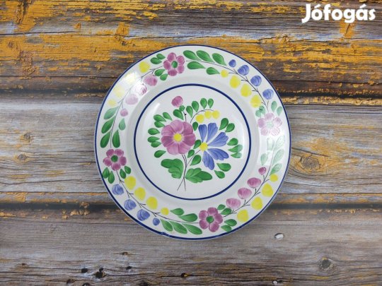 Dömsödi kerámia fehér virágos fali dísztányér 23 cm