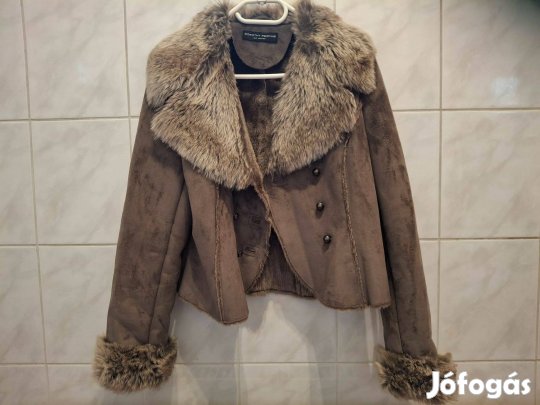 Dorothy Perkins női műbőr/ művelúr kabát szörmegallérral újszerű