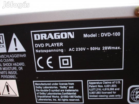 Dragon DVD-100 DVD lejátszó CD MP3 optikai kimenet hifi 43cm . Egy me