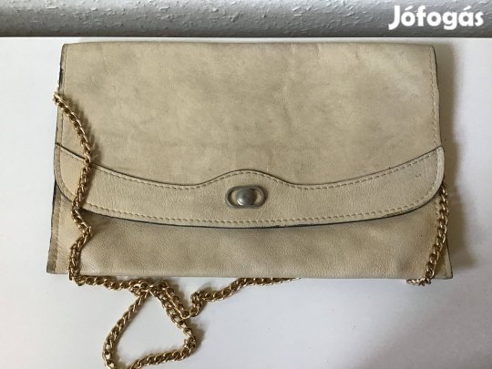 Drapp, vintage, láncos, bőr retikül 28 cm x 18 cm