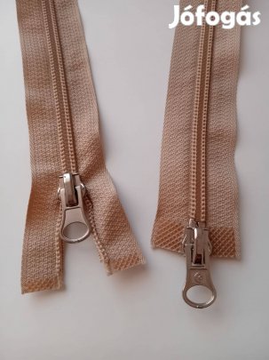 Drapp alul-felül nyitható, 2 kocsis cipzár, 70 cm, új