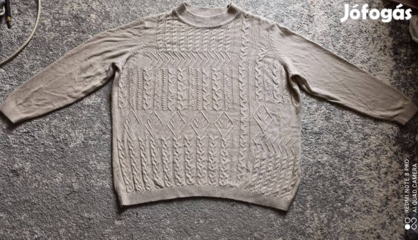 Drapp kötött férfi nagy méretű pulóver 3XL-es