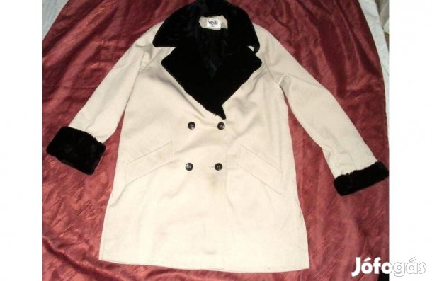 Drapp rövid kabát fekete szőrme gallér mb 120 cm