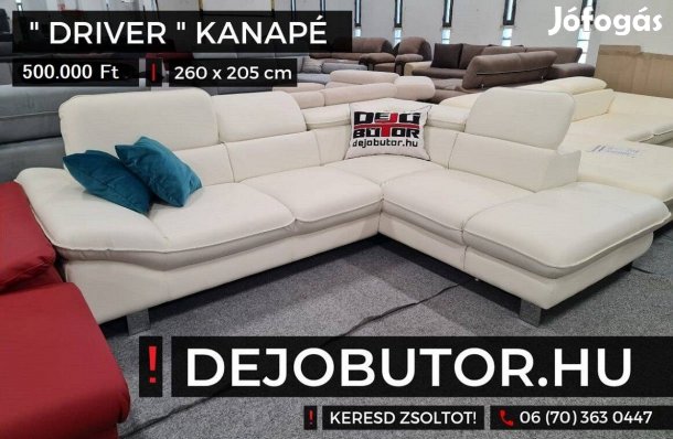 Driver fehér valódi bőr nagy sarok kanapé ülőgarnitúra 260x205 cm