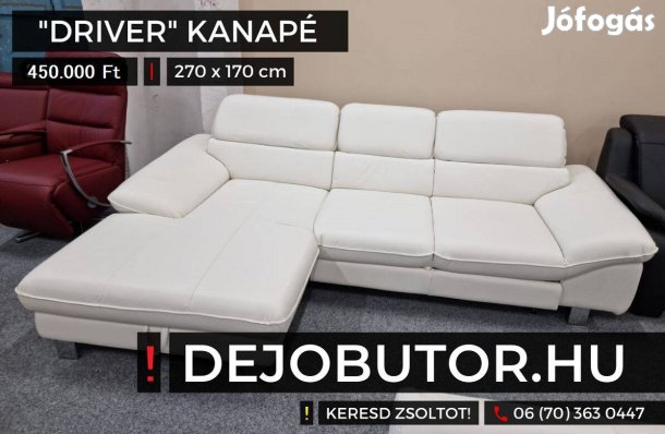 Driver white valódi bőr sarok kanapé ülőgarnitúra 270x170 cm ágyazható