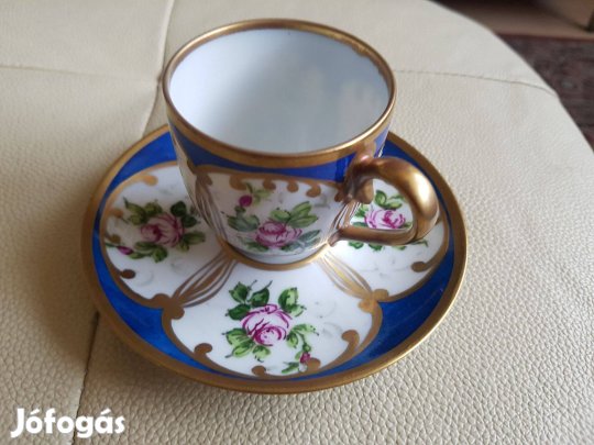 Dumont jelzett porcelán kávéscsésze és tányér és csészealj Jelzett