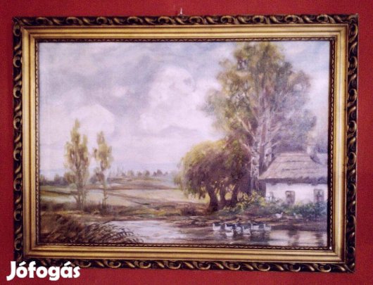 Dunay János: Tanya a vízparton. Az 1930-s években készült naturalista