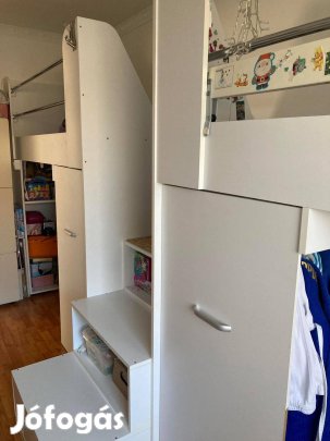 Dupla galériaágy, gyerekágy, szekrénnyel, tárolókkal