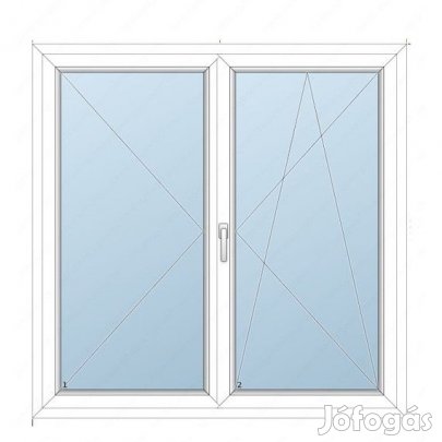 ENYHÉN SÉRÜLT 148x148 Műanyag kétszárnyas ablak /NY-BNY  / 2 réteg üv