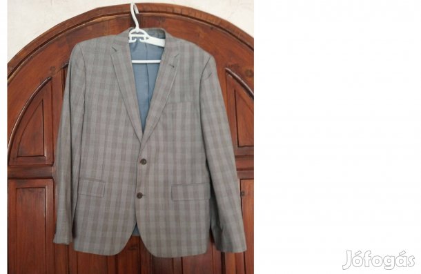Easy Tailored Fit Large kockás szürke zakó, piros négyzet mintával