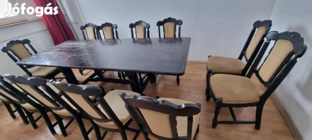 Ebédlő asztal 12 székkel,fa, stílbútor