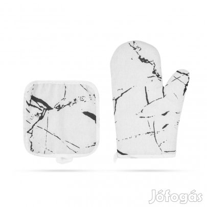 Edényfogó kesztyű és Alátét szett Fehér márvány mintás - 25 cm