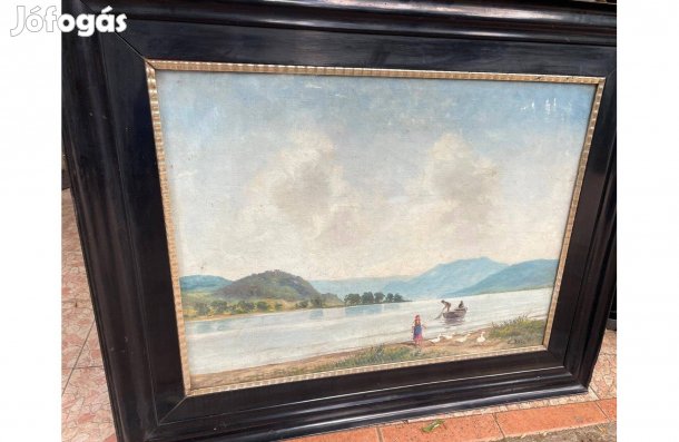 Edvi Illés Ödön (1877 - 1945) Dunapart olaj vászon festmény régi antik