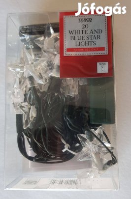 Égősor LED izzósor fényfüzér csillag alakú kék fehér elemes esküvői