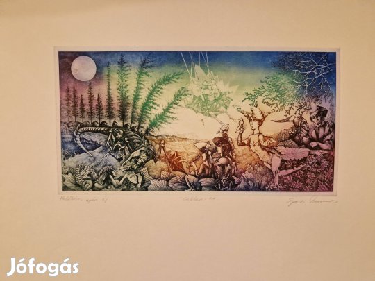 Egresi Zsuzsa rézkarc - Holdkóros nyári éj