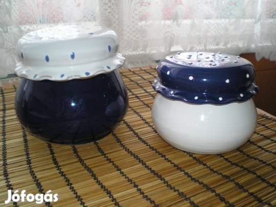 Egyben 2 db kerámia tartó dísz tetővel együtt kézműves darab