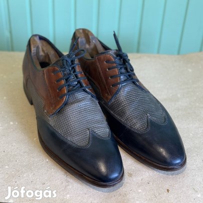 Egyedi Bugatti alkalmi bőrcipő - Kék-konyak 43-as