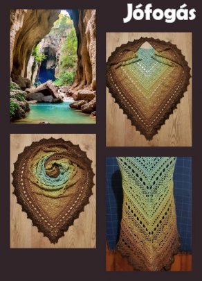 Egyedi, kézzel horgolt nagy vállkendő. 