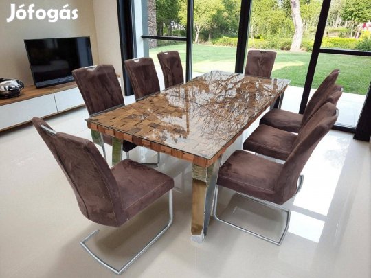 Egyedi design, óriás étkezőasztal, mozaik fából összerakva