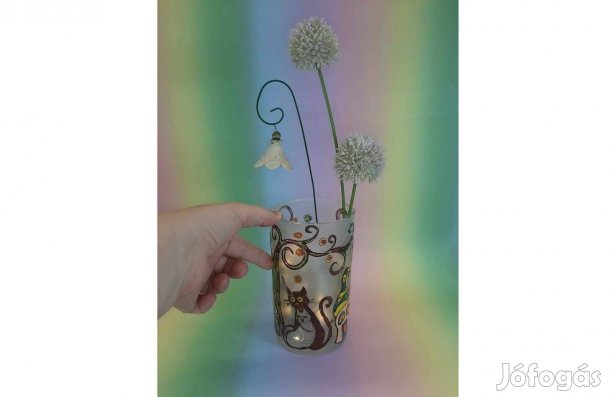 Egyedi kézzel festett cicás váza eladó / 1500 Ft