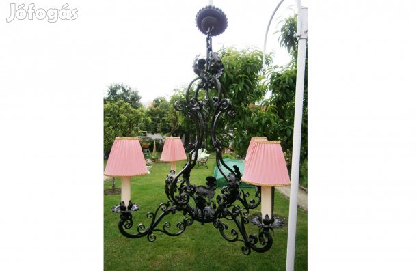 Egyedi kovácsolt vas 4 ágú régi csillár, hibátlan állapotban eladó