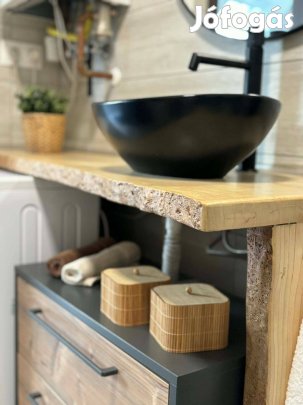 Egyedi live edge tömörfa mosdópult wabi-sabi stílusban kőrisfa