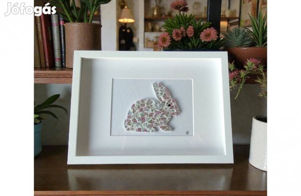 Egyedi mediterrán nyuszis képek, kézműves lakásdekoráció (A4)