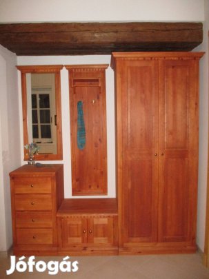 Egyedi tömörfa előszobatútor - szekrény, fiók, tükör, fogas, pad