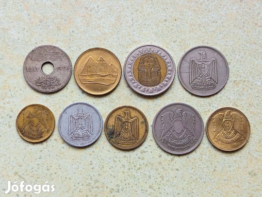 Egyiptom 9 db Különböző Érme 5 10 Milliemes 1 Font 1917-2008