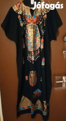 Egyiptomban vásárolt hosszú fekete ruha,vászon,46-méret,gyöngyös!/67