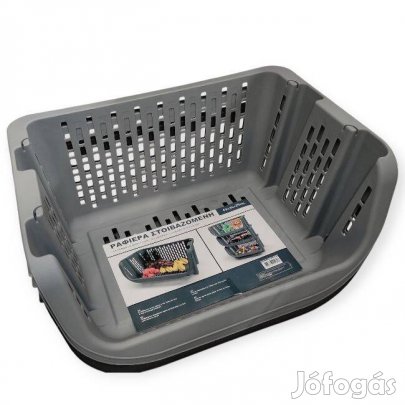 Egymásra rakható szürke műanyag tárolókosár 49x36x25cm