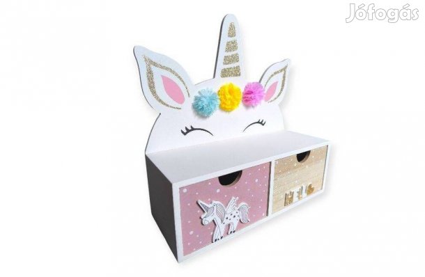 Egyszarvús fa ékszertartó fiókos doboz 2 fiókkal, dekoratív komód 26