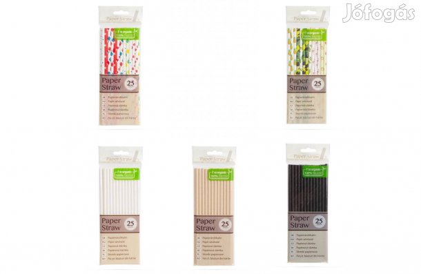Egyszer használatos 100%-ban lebomló préselt papír szívószál 100 db