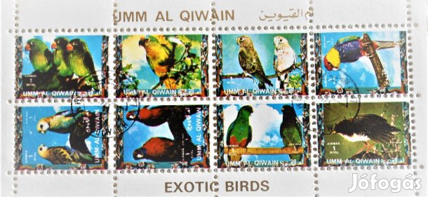 Egzotikus madarak mini bélyeg blokk UMM AL Qiwain Egyesült Arab Emirát