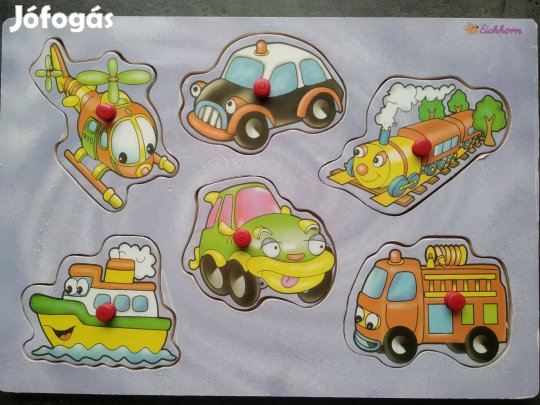 Eichhorn jármű puzzle, fogantyús fa formakereső kirakó játék