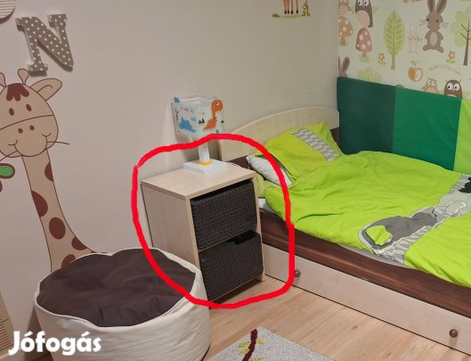 Éjjeliszekrény tárolókkal, gyerekágyhoz, 53x36,5x25cm európai juhar!
